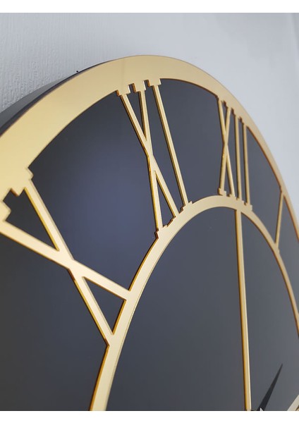 Gold Black Model Altın Siyah Renk 50 Cm Dekoratif Aynalı Duvar Saati