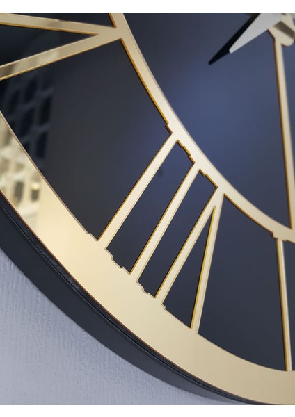 Gold Black Model Altın Siyah Renk 50 Cm Dekoratif Aynalı Duvar Saati