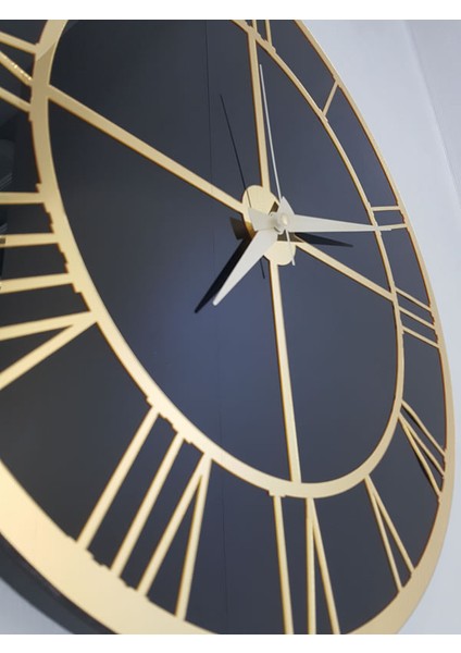 Gold Black Model Altın Siyah Renk 50 Cm Dekoratif Aynalı Duvar Saati