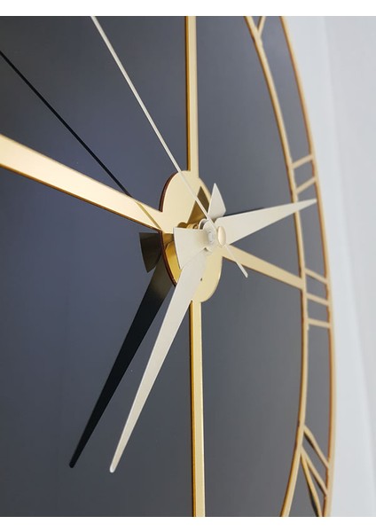 Gold Black Model Altın Siyah Renk 50 Cm Dekoratif Aynalı Duvar Saati