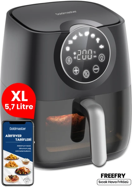 Freefry 1700W Xl Dokunmatik 8 Ön Ayarlı Cam Kapaklı Hazne Aydınlatmalı Airfryer Sıcak Hava Fritözü