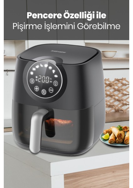 Freefry 1700W Xl Dokunmatik 8 Ön Ayarlı Cam Kapaklı Hazne Aydınlatmalı Airfryer Sıcak Hava Fritözü