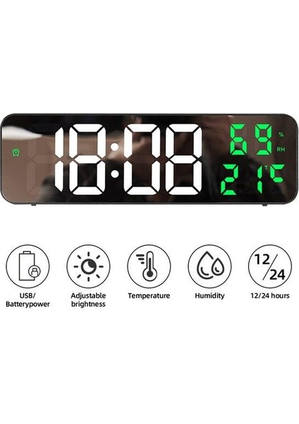 Nem Ölçer Dereceli LED Duvar ve Masa Alarm Saati Yeşil