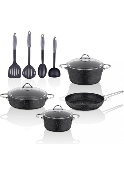 Grand 11 Parça Granit Tencere Seti Siyah