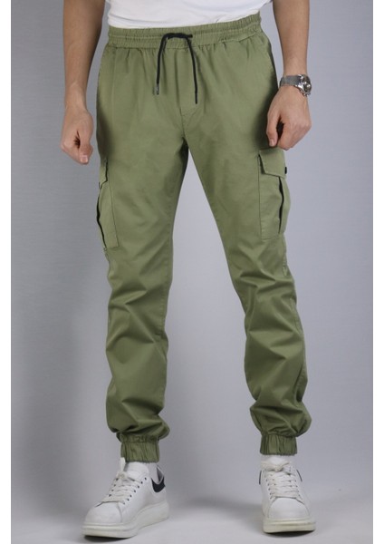 Haki Erkek Oversize Jogger Bel Ve Paça Lastikli Kargo Cepli Pantolon