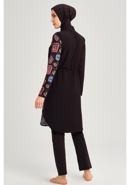 Anadolu Koleksiyonu A Pile Detaylı Siyah Jileli 5 Parça Tesettür Mayo Takımı modelleri