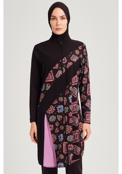 Anadolu Koleksiyonu A Pile Detaylı Siyah Jileli 5 Parça Tesettür Mayo Takımı fırsatları