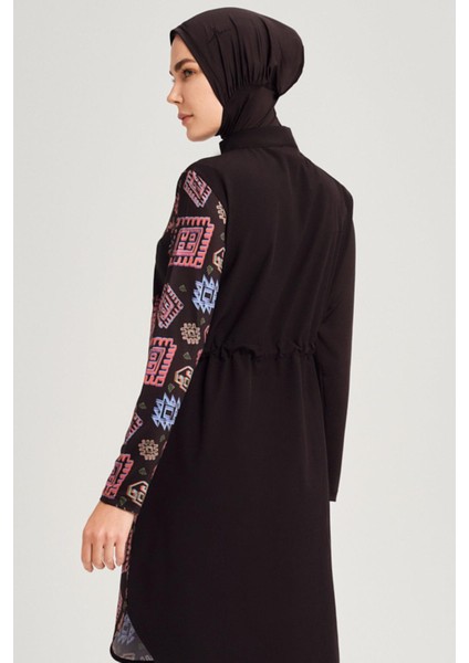 Anadolu Koleksiyonu A Pile Detaylı Siyah Jileli 5 Parça Tesettür Mayo Takımı indirimleri
