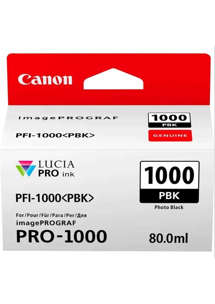 PFI-1000 Pbk (Photo Black) Fotoğraf Siyah A2 Yazıcı Orijinal Mürekkep Kartuş 80 Ml. (0546C001)