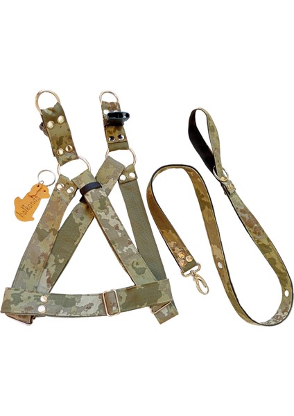 Köpek göğüs tasması gezdirme kayışlı set orta ve büyük ırk kamuflaj kumaş genişlik:3cm göğüs ölçüsü:55-95cm ayarlamalı K.uzunluk:120cm dog harness TB3-4