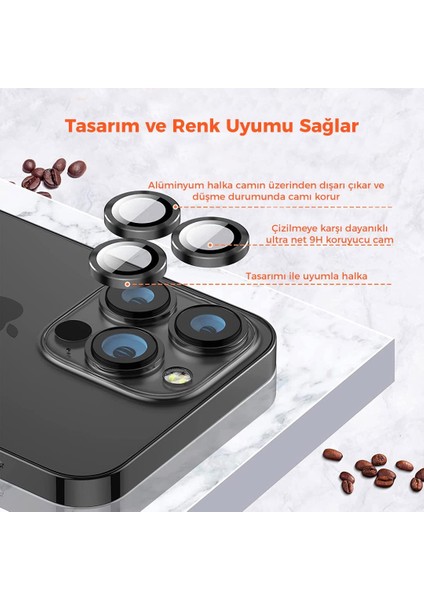 iPhone 12 Alüminyum Alaşım Çerçeveli Tempered Glass Kamera Lens Koruyucu