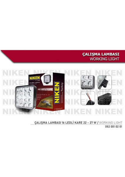 Çalışma Lambası 16 LED Kare