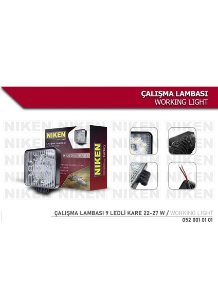 Calısma Lambası 9 Ledli Kare 22-27 W