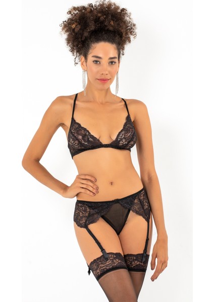 Balensiz Kapsız Önden Açılabilir 4lü Dantel Jartiyer Takım