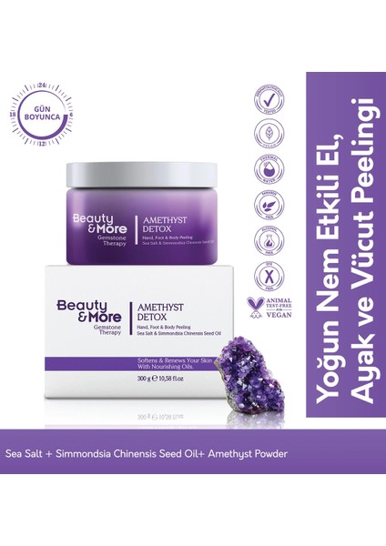 Ametist Detox El, Ayak ve Vücüt Peelingi 300 G Sea Salt + Simmondsia Chinensis Seed Oil+ Ametist Powder