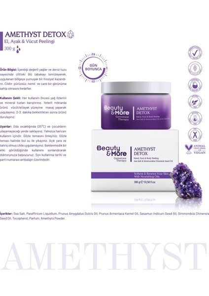 Ametist Detox El, Ayak ve Vücüt Peelingi 300 G Sea Salt + Simmondsia Chinensis Seed Oil+ Ametist Powder