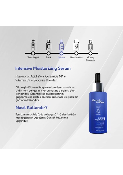 Safir Thetis Aquarius Yoğun Nemlendirici Serum 30 ml Hyaluronic Acid 2% + Ceramide NP + Vitamin B5 + Safir Powder