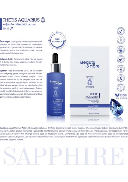 Safir Thetis Aquarius Yoğun Nemlendirici Serum 30 ml Hyaluronic Acid 2% + Ceramide NP + Vitamin B5 + Safir Powder