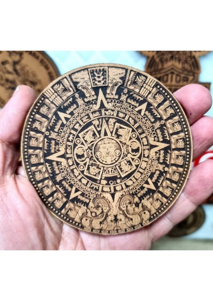 Aztek Maya Takvimi Deri Peç - Arma - Askeri Patch 8 cm Çap