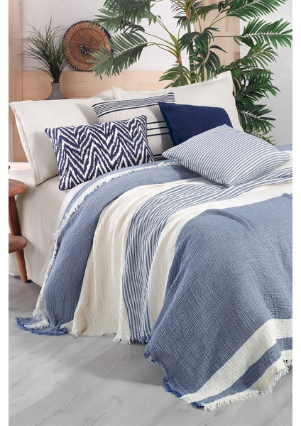 Delphi Mavi Çift Kişilik %100 Pamuk Yatak Örtüsü