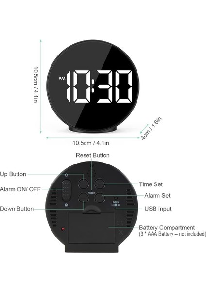 Çift Alarmlı LED Touch Snooze Şık Tasarım Masa Saati Siyah