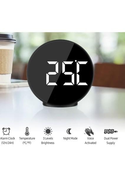 Çift Alarmlı LED Touch Snooze Şık Tasarım Masa Saati Siyah