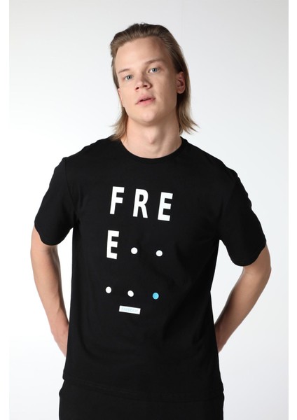 Erkek Bisiklet Yaka Kısa Kollu Regular Fit Baskılı Tişört Siyah fırsatları