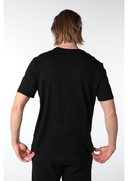 Erkek Bisiklet Yaka Kısa Kollu Regular Fit Baskılı Tişört Siyah indirimleri