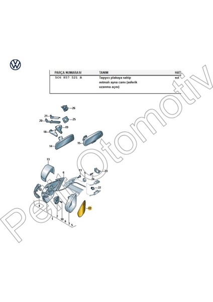 Jetta (2011-2018) Sol Yan Ayna Camı 5C6857521B fiyatları