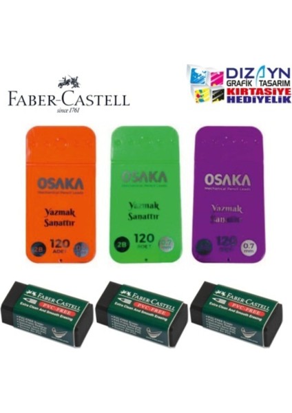 3 Adet Osaka 0,7min 2b + 3 Adet Siyah Silgi Set