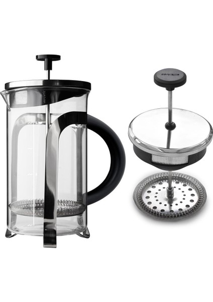 French Press / Cafetière, 8-Cup / 1000 ml ve Klipsli Kahve Ölçü Kaşığı