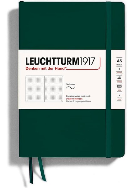 Leuchttrum 1917 Medium(A5) Yumuşak Kapak, 123 Numaralandırılmış Sayfa Defter Forest Green