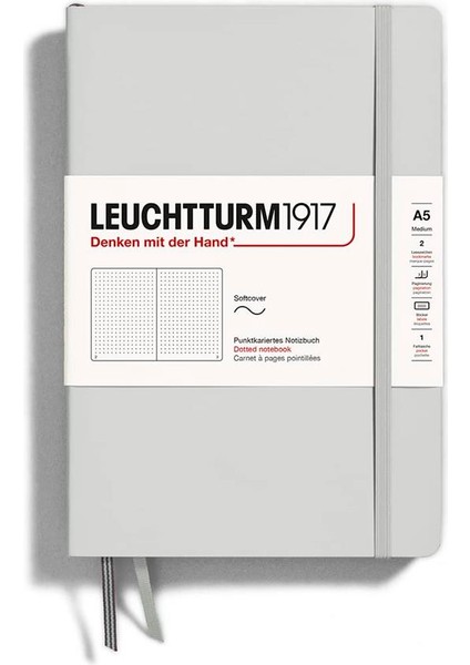 Leuchttrum 1917 Medium(A5) Yumuşak Kapak, Noktalı, 123 Numaralandırılmış Sayfa Defter Light Grey 367263