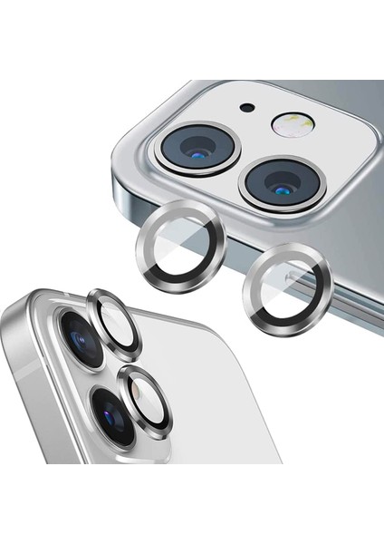 Apple iPhone 12 Alüminyum Alaşım Çerçeveli Tempered Glass Kamera Lens Koruyucu