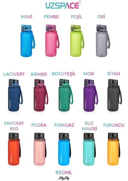 650 ml Tritan Su Matarası 14 Farklı Renk Softtouch modelleri