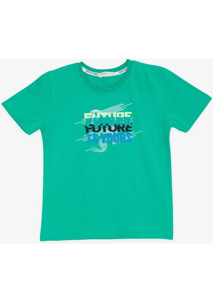 Girls & Boys Erkek Çocuk Tişört Renkli Yazı Baskılı 8-14 Yaş, Yeşil