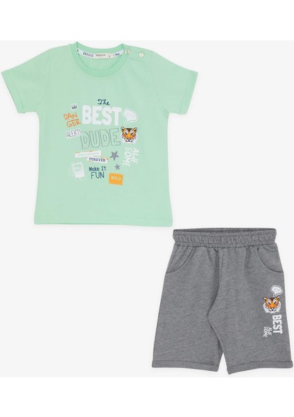 Girls & Boys Erkek Çocuk Şortlu Takım Kaplan Baskılı 1-4 Yaş, Su Yeşili