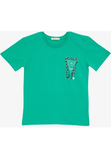 Girls & Boys Erkek Çocuk Tişört Yazı Baskılı 8-14 Yaş, Yeşil