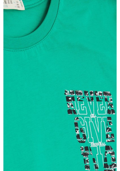 Girls & Boys Erkek Çocuk Tişört Yazı Baskılı 8-14 Yaş, Yeşil modelleri