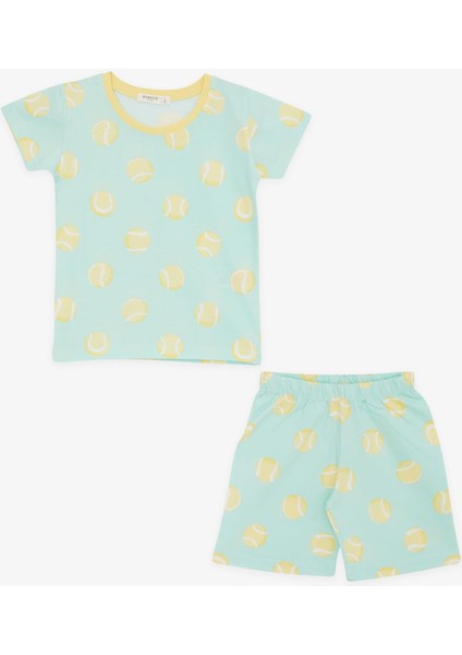 Girls & Boys Erkek Bebek Şortlu Pijama Takımı Tenis Topu Desenli 9 Ay-3 Yaş, Su Yeşili