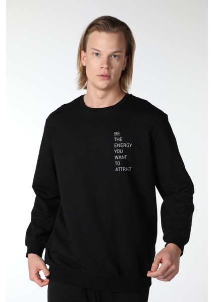 Erkek Baskılı Sweatshirt Siyah