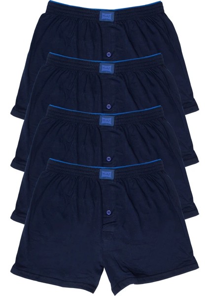 4'lü Erkek Penye Havlu Bel Düz Boxer Abani Classic Lacivert