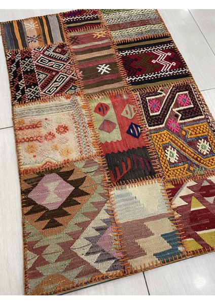 El Dokuma Patchwork 80X120 Küçük Ölçü %100 Yün Halı !