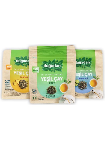 Dökme Yeşil Çay Sade 60 Gr, Ananas 50 gr ve Bergamot 50 gr