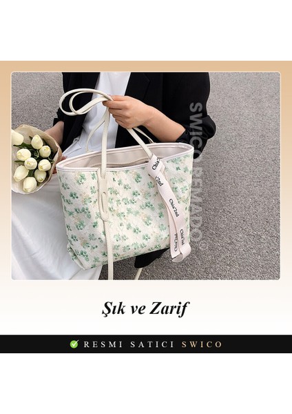 Kadınlar Için Büyük Kapasiteli Şık Çiçek Baskılı Omuz Çantası Tote Çanta (Yurt Dışından) modelleri