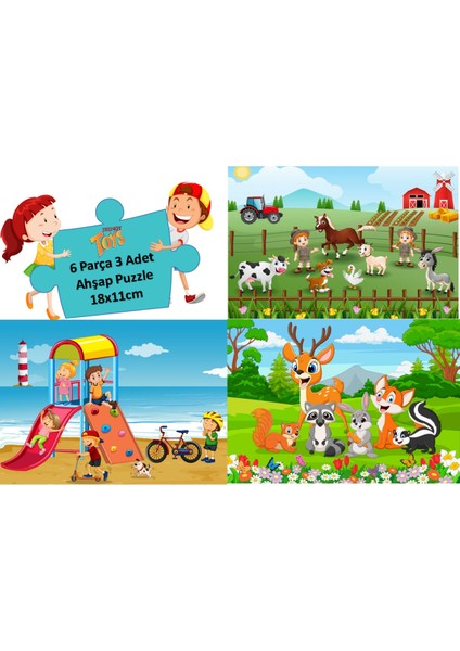 Trendy Toys Ahşap Puzzle Ilk Yapbozum 3 Adet 6 Parçalı 18X11CM