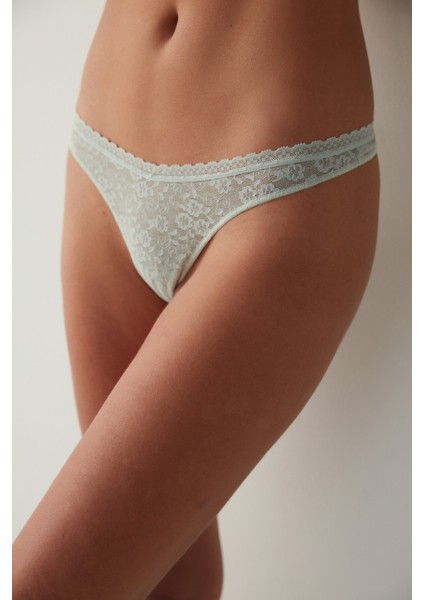 Easy Dantelli V Kesim Mint Yeşili Tanga Külot