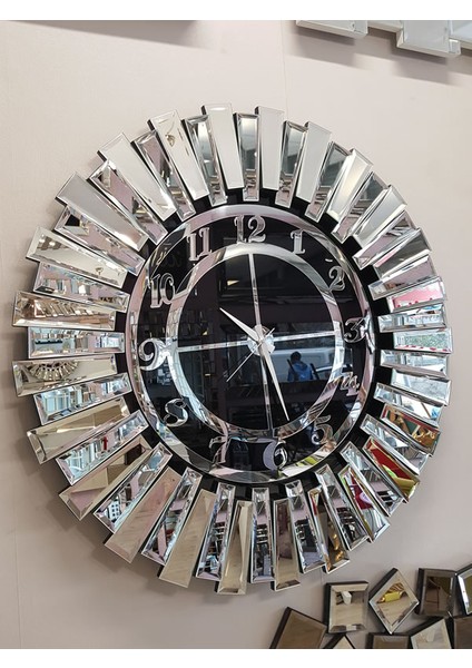 Güneş Argent Black Model Gümüş Siyah Renk 85 Cm Dekoratif Aynalı Duvar Saati fiyatları