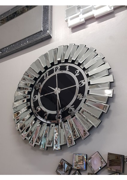 Güneş Argent Black Model Gümüş Siyah Renk 85 Cm Dekoratif Aynalı Duvar Saati modelleri