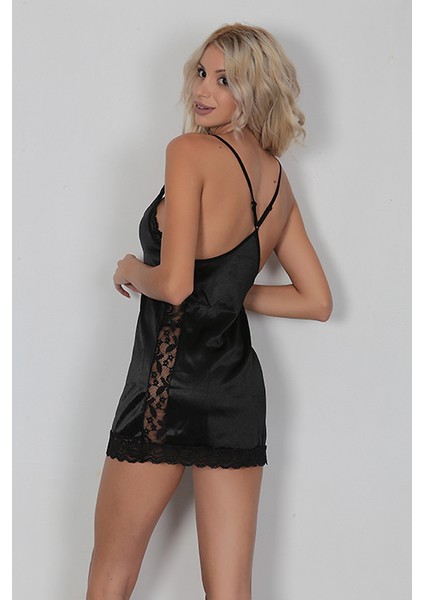 Kadın Siyah Dantel Detaylı Kombinezon Gecelik Seksi Kostüm fırsatları